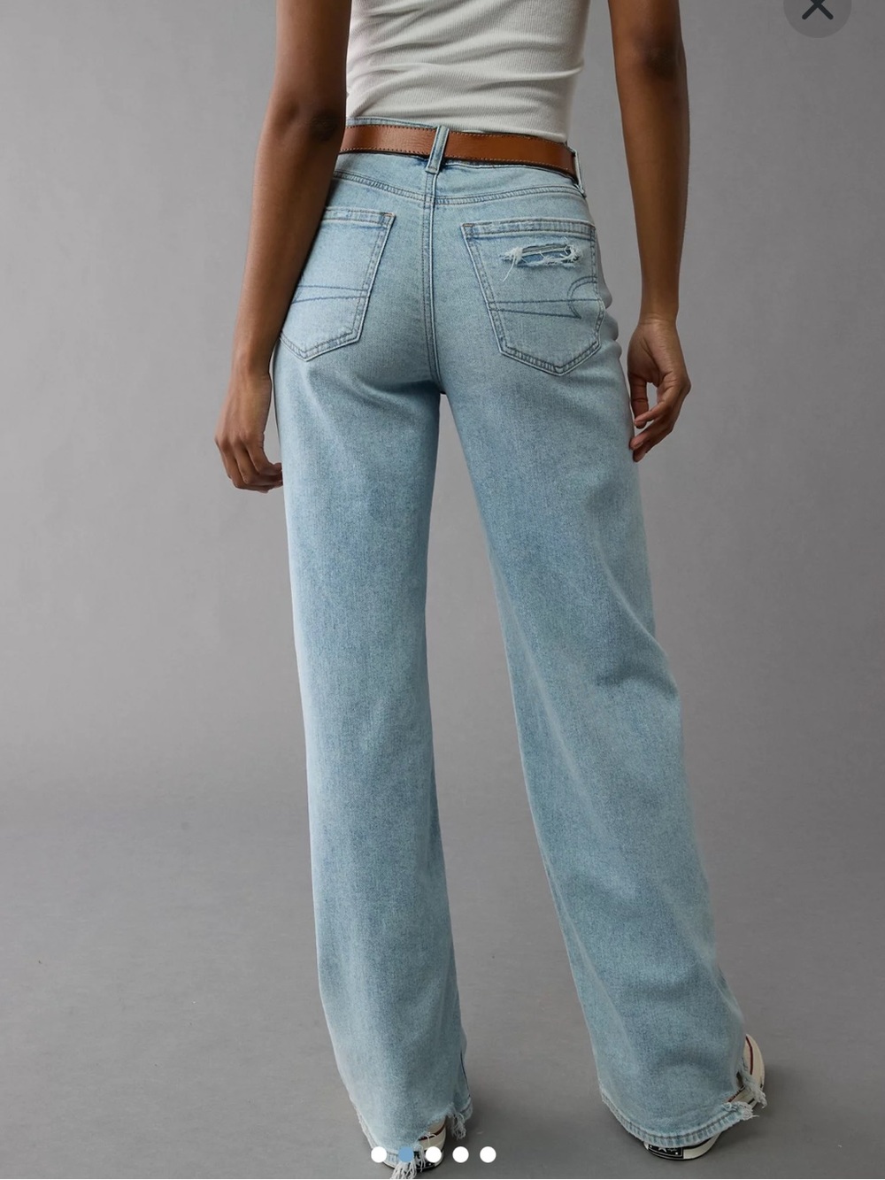New ! American Eagle Stretch Super High-Waisted Baggy Wide-Leg Jean Salty Air 6S